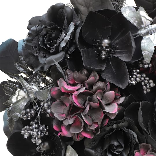 26" Black Rose, Skull & Month Teardrop Wreath by Ashland®